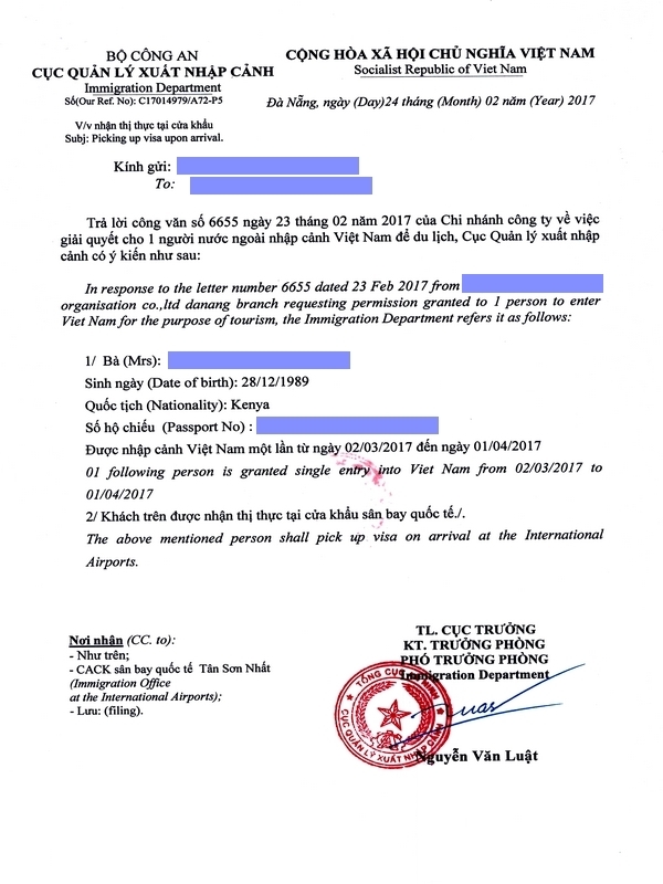 Sample of visa approval letter for Kenya passport