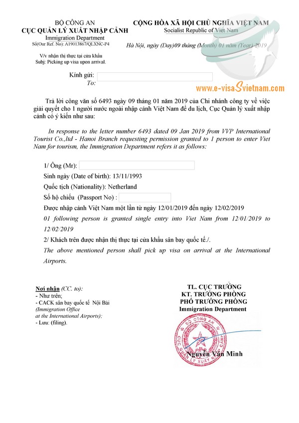 Sample of visa approval letter for Netherlands passport